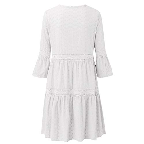 Mujeres Vestidos de Cuello Redondo sólido Ahuecan hacia Fuera Empalme 3/4 Manga Larga Mujer Vestido Cintura Alta Faldas Cortas a Rayas Blusa Sin Mangas Falda Playa Liso Beach Cover up Camisolas
