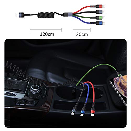 Multi Cable Cargador,4 en 1 Cable Multiple USB Tipo C Carga Micro USB Nylon Trenzado para Galaxy S10 S9 S8/Nexus 6P 5X/ Google Pixel/Android/Xiaomi/Pads
