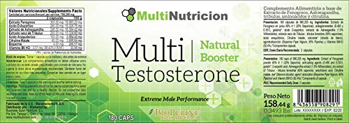 Multi Testosterone | Testosterona Natural| Bioperine® Fenogreco Tribulus D-aspartico Ashwagandha Citrulina| (180)