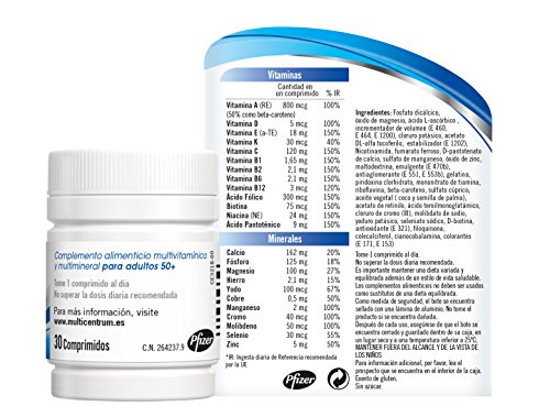 Multicentrum Select 50+, Complemento Alimenticio con 13 Vitaminas y 11 Minerales, para Adultos a partir de los 50 años - 30 Comprimidos