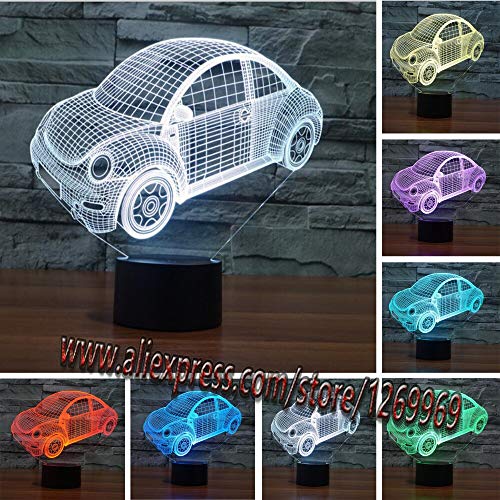Múltiples colores Diseño de forma de coche coche 3D LED USB luz táctil control remoto atenuador niños juguete luz nocturna niño mesa regalo