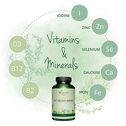Multivitaminas Para Veganos Vegavero® | El Único Sin Aditivos | Vitamina B12 + Calcio (Aquamin) + D3 (Vitashine) + Hierro + Selenio + Zinc + Yodo + B2 | 180 Cápsulas | Complejo Multivitamínico