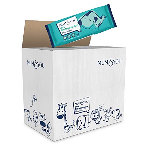 Mum & You Toallitas Húmedas para Bebé 100% Biodegradables, Veganas, Embalaje Reciclable, Paquete de 18, (1008 Toallitas) 99,4% Agua, 0% Plástico, Hipoalergénicas y Dermatológicamente Probadas.