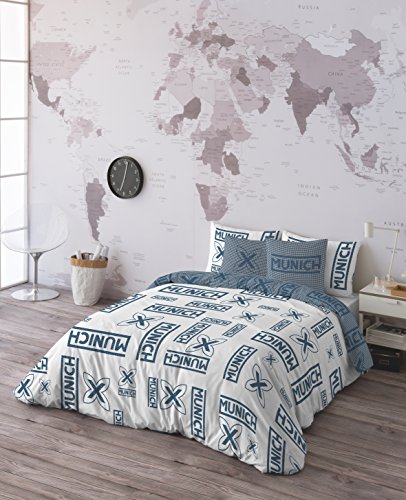 Munich Cuadro Vichy Funda Nórdica, Algodón, Blanco, Azul, 150 cm