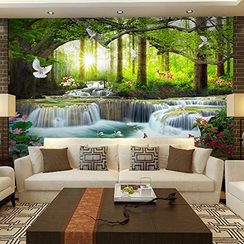 Murals Wallpaper Nature Green Forest Waterfalls Photo Wall Cloth Living Room Tv Sofa Classic Home Decor Wall Paper 3D Papel Pintado Pared 300(Ancho) X210(Alto) Cm