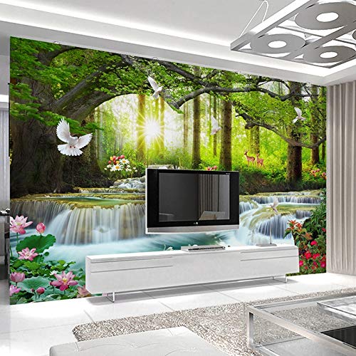 Murals Wallpaper Nature Green Forest Waterfalls Photo Wall Cloth Living Room Tv Sofa Classic Home Decor Wall Paper 3D Papel Pintado Pared 300(Ancho) X210(Alto) Cm