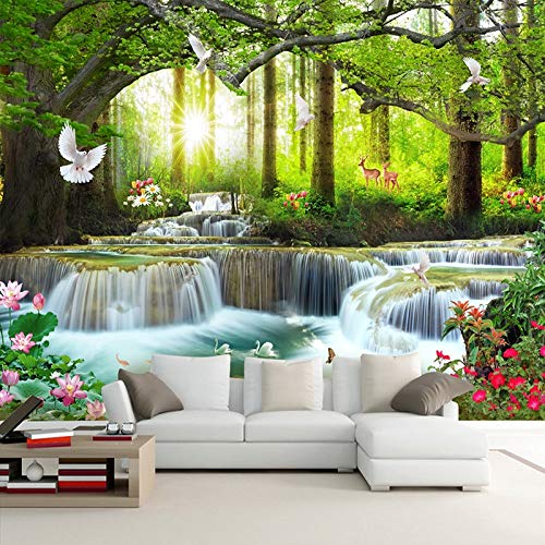 Murals Wallpaper Nature Green Forest Waterfalls Photo Wall Cloth Living Room Tv Sofa Classic Home Decor Wall Paper 3D Papel Pintado Pared 300(Ancho) X210(Alto) Cm