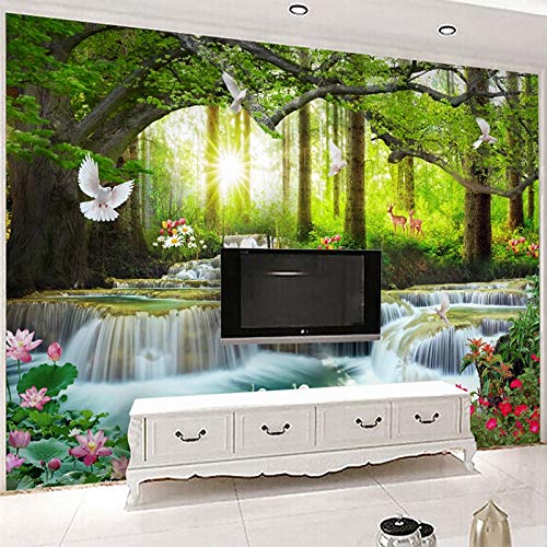 Murals Wallpaper Nature Green Forest Waterfalls Photo Wall Cloth Living Room Tv Sofa Classic Home Decor Wall Paper 3D Papel Pintado Pared 300(Ancho) X210(Alto) Cm