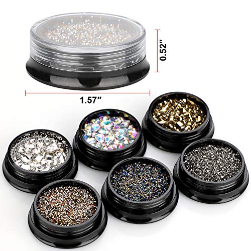 Mwoot Piedras del Strass para el arte del arte de las uñas, 6 cajas de cristales mixtos piedras preciosas perlas para DIY Nails Art