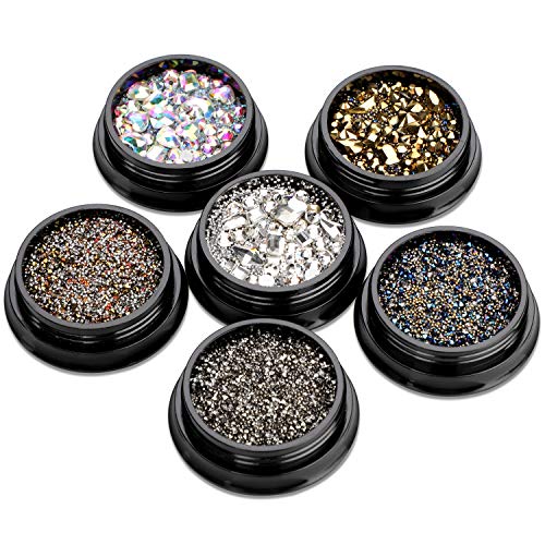 Mwoot Piedras del Strass para el arte del arte de las uñas, 6 cajas de cristales mixtos piedras preciosas perlas para DIY Nails Art