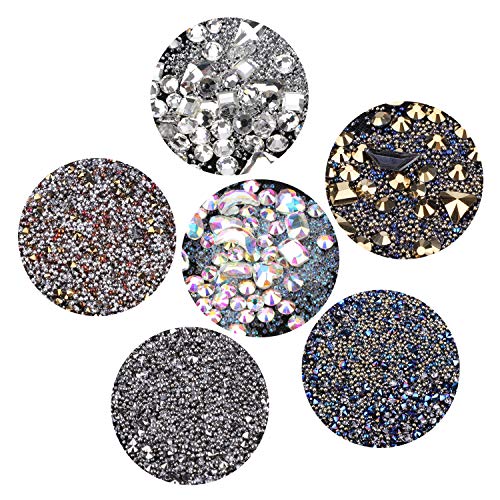 Mwoot Piedras del Strass para el arte del arte de las uñas, 6 cajas de cristales mixtos piedras preciosas perlas para DIY Nails Art