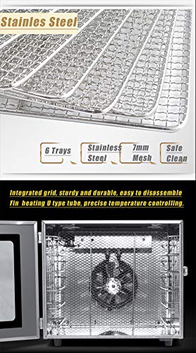 Mxmoonant Deshidratador de Alimentos, 6 bandejas, Todo Acero Inoxidable, 35-75 ℃, 12 Horas de Tiempo, 35 L para Hierbas, té perfumado, cecina, Chips de Frutas (Digital)
