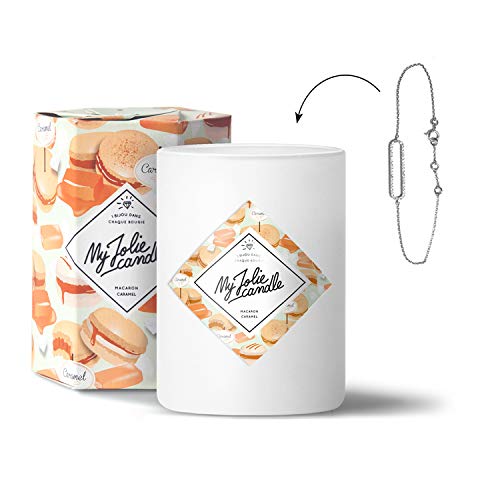 MY JOLIE CANDLE - Vela perfumada con una Joya Sorpresa en su Interior - Pulsera - Plata - Macarrón de Caramelo - Cera Natural - 330g - Tiempo de combustión : 70 Horas