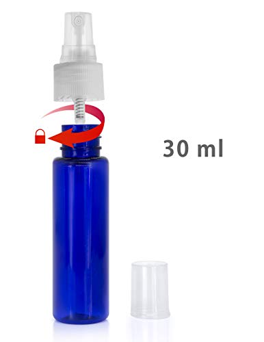 MyGadget Juego de 4 Botellas de Spray Vacías (30 ml) - Recipientes de Plástico Rellenables para Desmaquillante Aceites Esenciales Perfume Agua - Azul Oscuro