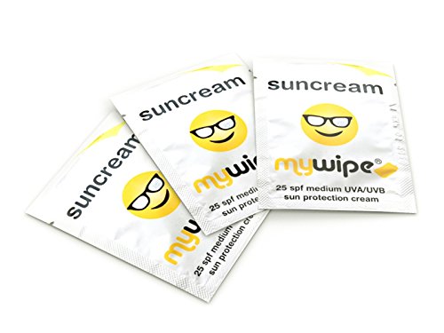 Mywipe - Bolsitas crema solar de un solo uso para viajes, festivales, ciclismo, sol y esquí, 20 unidades