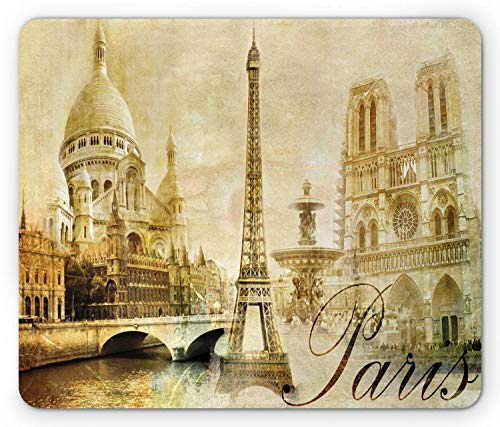 N / A Alfombrilla Gaming,Alfombrilla De Ratón De París, Diseño Vintage Estilo Desvaído Francia Capital Hitos Torre Eiffiel, Alfombrilla De Goma Rectangular Antideslizante