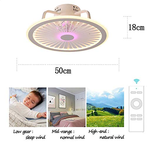 N / A Ceiling Fans with Lighting 56W Creative Invisible Fan LED Ceiling Light Remote Control Dimmable Ultra-Quiet Can Timing Fan Chandelier Modern Living Room Bedroom Lamp Φ50,White,White