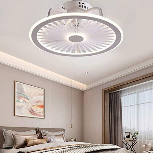 N / A Ceiling Fans with Lighting 56W Creative Invisible Fan LED Ceiling Light Remote Control Dimmable Ultra-Quiet Can Timing Fan Chandelier Modern Living Room Bedroom Lamp Φ50,White,White