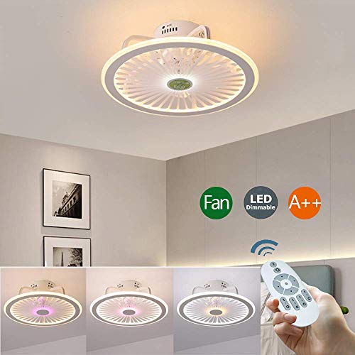 N / A Ceiling Fans with Lighting 56W Creative Invisible Fan LED Ceiling Light Remote Control Dimmable Ultra-Quiet Can Timing Fan Chandelier Modern Living Room Bedroom Lamp Φ50,White,White