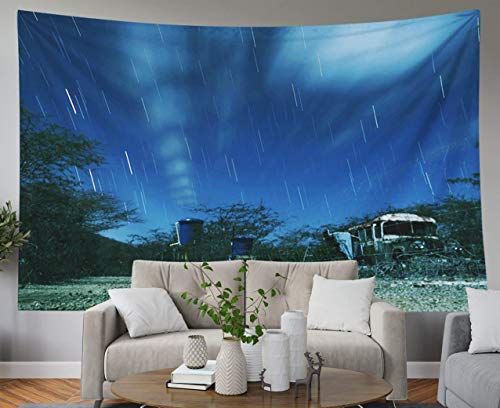 N / A Father Gift Tapestry, Home Wall Hanging Tapestries Art for D & Eacute; Cor Living Room Dorm Starry Night on Bonaire Star Trails Over Tropical Forest y Abandict Bus