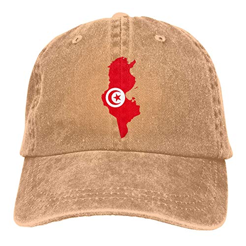 N / A Ocio Sombrero,Dad Hat,Sombrero De Sol,Sombrero De Deporte,Sombreros Sombrilla Al,Gorra De Béisbol Ajustable De Mezclilla con Mapa De Bandera De Túnez