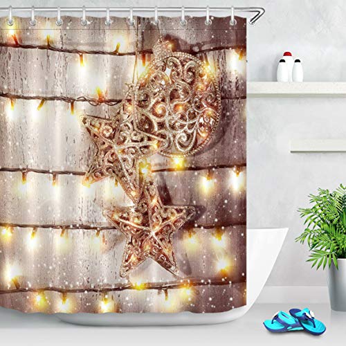/N Christmas Star Wall Lights Baño Cortina de Ducha Tela Impermeable