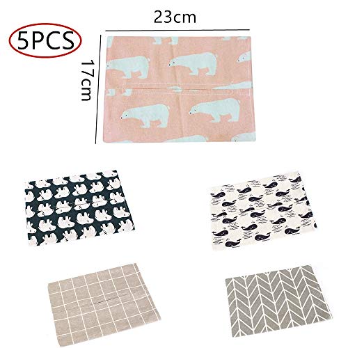 N\A - 5 bolsas de pañuelos para pañuelos de tela, tela de lino y algodón, dispensador de pañuelos desmontable para oficina en el hogar, coche