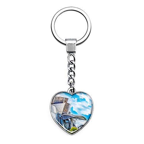 "N/A" España Museo Guggenheim Bilbao Llavero Creatividad única Regalo de Recuerdo turístico Cadena de Cristal de Acero Inoxidable en Forma de corazón