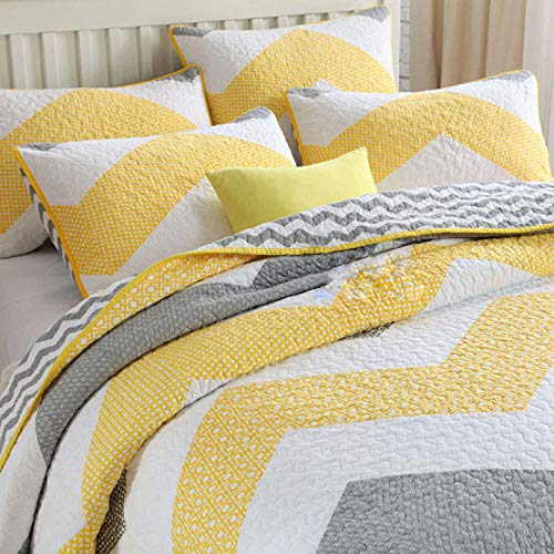 N/A - Juego de Ropa de Cama de 3 Piezas Hecho a Mano de algodón Lavado, Colcha Acolchada para Cama de tamaño King, Color Amarillo, Amarillo, 2 0m (6 6 Feet)