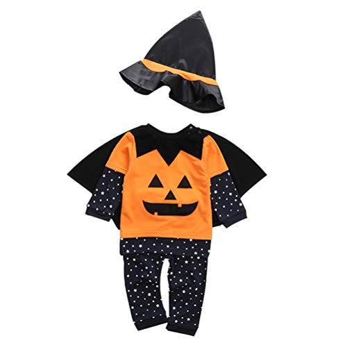 "N/A" Traje de actuación de Halloween para niños Traje de Calabaza Bebé Niños Pantalones de Manga Larga Sombrero Conjunto de Cuatro Piezas,Yellow,110cm