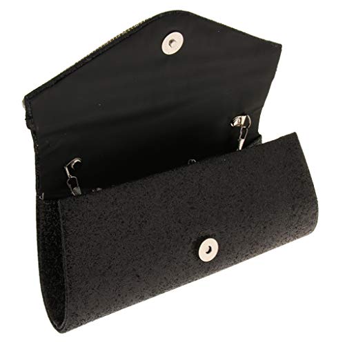 #N/A/a sobre de Solapa Deslumbrante Bolso de Embrague Bolso de Noche Cadena Cruzada Desmontable - Negro, tal como se describe