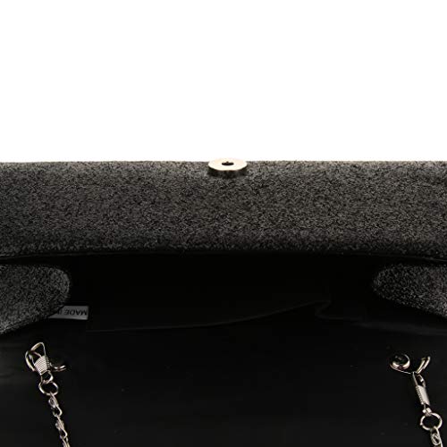 #N/A/a sobre de Solapa Deslumbrante Bolso de Embrague Bolso de Noche Cadena Cruzada Desmontable - Negro, tal como se describe