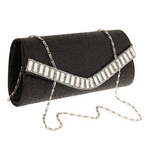 #N/A/a sobre de Solapa Deslumbrante Bolso de Embrague Bolso de Noche Cadena Cruzada Desmontable - Negro, tal como se describe