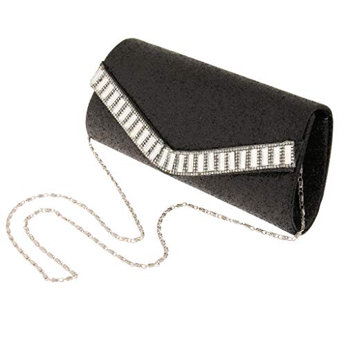 #N/A/a sobre de Solapa Deslumbrante Bolso de Embrague Bolso de Noche Cadena Cruzada Desmontable - Negro, tal como se describe