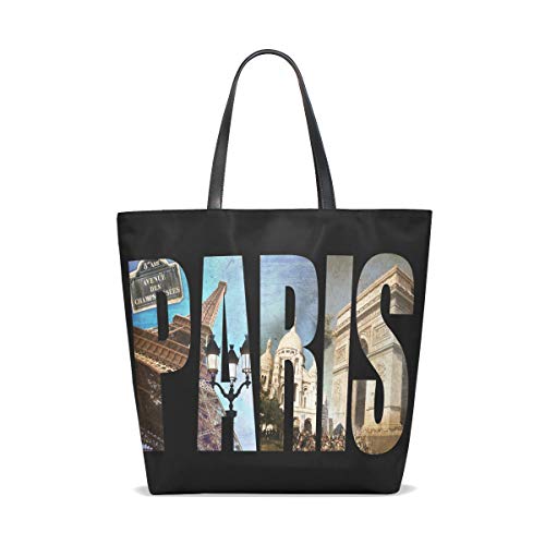 NaiiaN Monedero Bolsos de compras para mujeres Niñas Damas Estudiante Correa de peso ligero Letras de arte Paris Tote Bag Letter Shoulder Bags