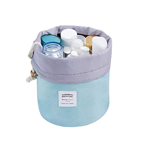 Naisider Bolso de almacenaje cosmético de la viga cilíndrica Azul Ligero