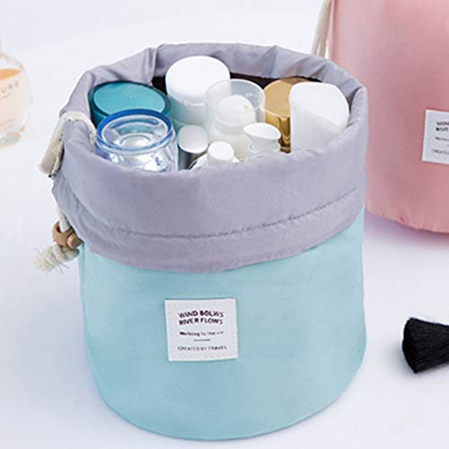 Naisider Bolso de almacenaje cosmético de la viga cilíndrica Azul Ligero