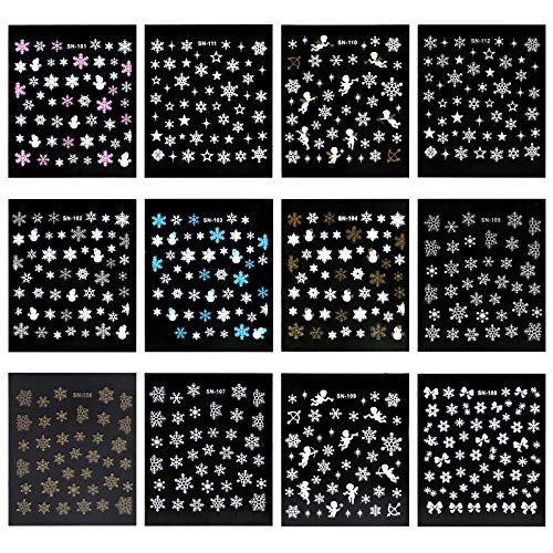 Naler 12 Hojas Pegatinas Uñas Copo de Nieve Pegatinas Uñas Navidad Etiquetas Uñas Decorativas para DIY Diseño de Uñas