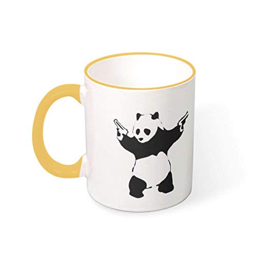 Nanjingjin Ceramics Mug Panda with Guns Coffee Mugs for Women Durable Beer Mug for Drink Coffee or Tea Goldenrod 330 ml