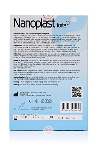 NANOPLAST Forte, parche antiinflamatorio único para aliviar el dolor, tamaño 9 cm x 12 cm, paquete de 3