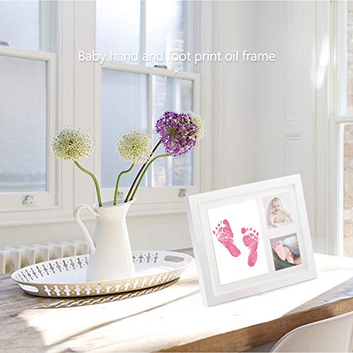 NATEE Marco de Huellas de Bebé, Marco de Fotos de Bebé, Baby Footprint, Marco de Huella de Perro, Impresión de Mano y Pie de Bebé Recuerdo de Bebé Recién Nacido y Niño 28.3*23.2*1.8CM 100% No Tóxico