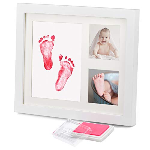 NATEE Marco de Huellas de Bebé, Marco de Fotos de Bebé, Baby Footprint, Marco de Huella de Perro, Impresión de Mano y Pie de Bebé Recuerdo de Bebé Recién Nacido y Niño 28.3*23.2*1.8CM 100% No Tóxico