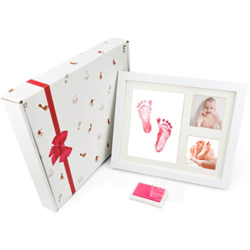 NATEE Marco de Huellas de Bebé, Marco de Fotos de Bebé, Baby Footprint, Marco de Huella de Perro, Impresión de Mano y Pie de Bebé Recuerdo de Bebé Recién Nacido y Niño 28.3*23.2*1.8CM 100% No Tóxico