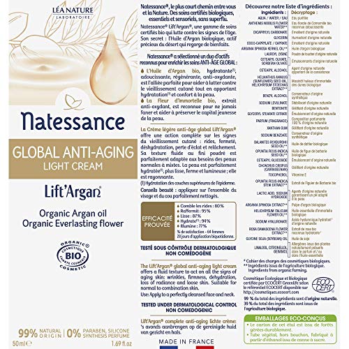 Natessance crème légère Anti-Age Global Lift'Argan - Huile d'argan bio 50 ml