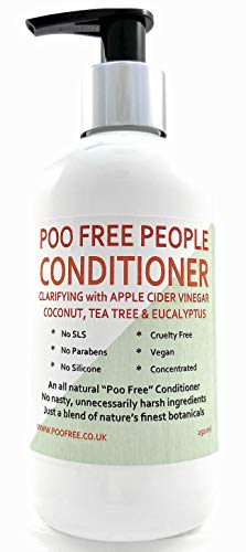 Natural ACONDICIONADOR ACLARANTE - VINAGRE DE SIDRA DE MANZANA, COCO, ÁRBOL DE TÉ & EUCALIPTO - 250 ml - por POO FREE Sin sulfatos, sin parabenos, sin siliconas. Sin Suave, Concentrado.