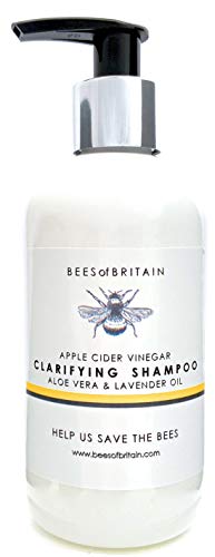 Natural CHAMPÚ CLARIFICANTE - VINAGRE DE SIDRA DE MANZANA, ALOE Y LAVANDA - 250ml - por BEES of BRITAIN - Sin sulfatos, parabenos, silicona. Donamos el 5% de nuestras ganancias para salvar las abejas
