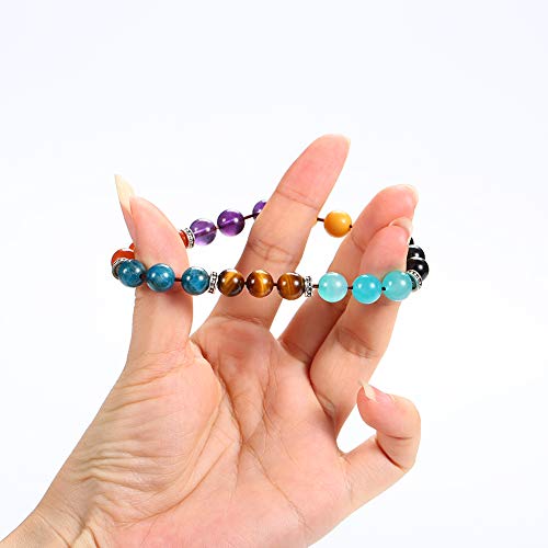 Natural Pulsera de 7 Chakras,WINGLESCOUT pulsera de cuentas de piedras preciosas de lava de lava,Estiramiento de yoga pulseras moldeadas de curación Chakras 8 mm de cristal redondo perlas Reiki