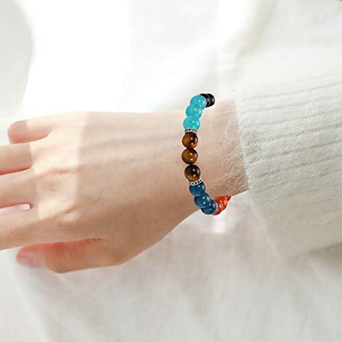 Natural Pulsera de 7 Chakras,WINGLESCOUT pulsera de cuentas de piedras preciosas de lava de lava,Estiramiento de yoga pulseras moldeadas de curación Chakras 8 mm de cristal redondo perlas Reiki