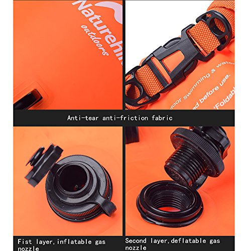 Naturehike 28L Boya de Natación Inflable con Cinturón Ajustable para Aguas Abiertas Flotador de Remolque para Nadadores y Triatletas Alta Visibilidad(Naranja)