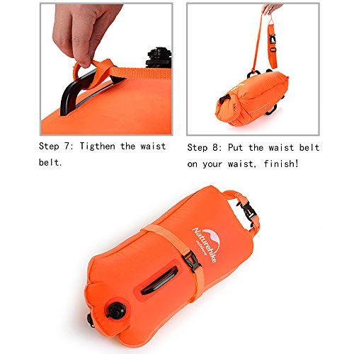 Naturehike 28L Boya de Natación Inflable con Cinturón Ajustable para Aguas Abiertas Flotador de Remolque para Nadadores y Triatletas Alta Visibilidad(Naranja)